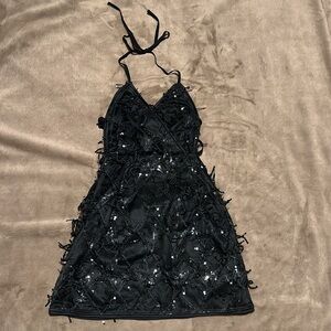 Little Black Dress with Sequin Fringe